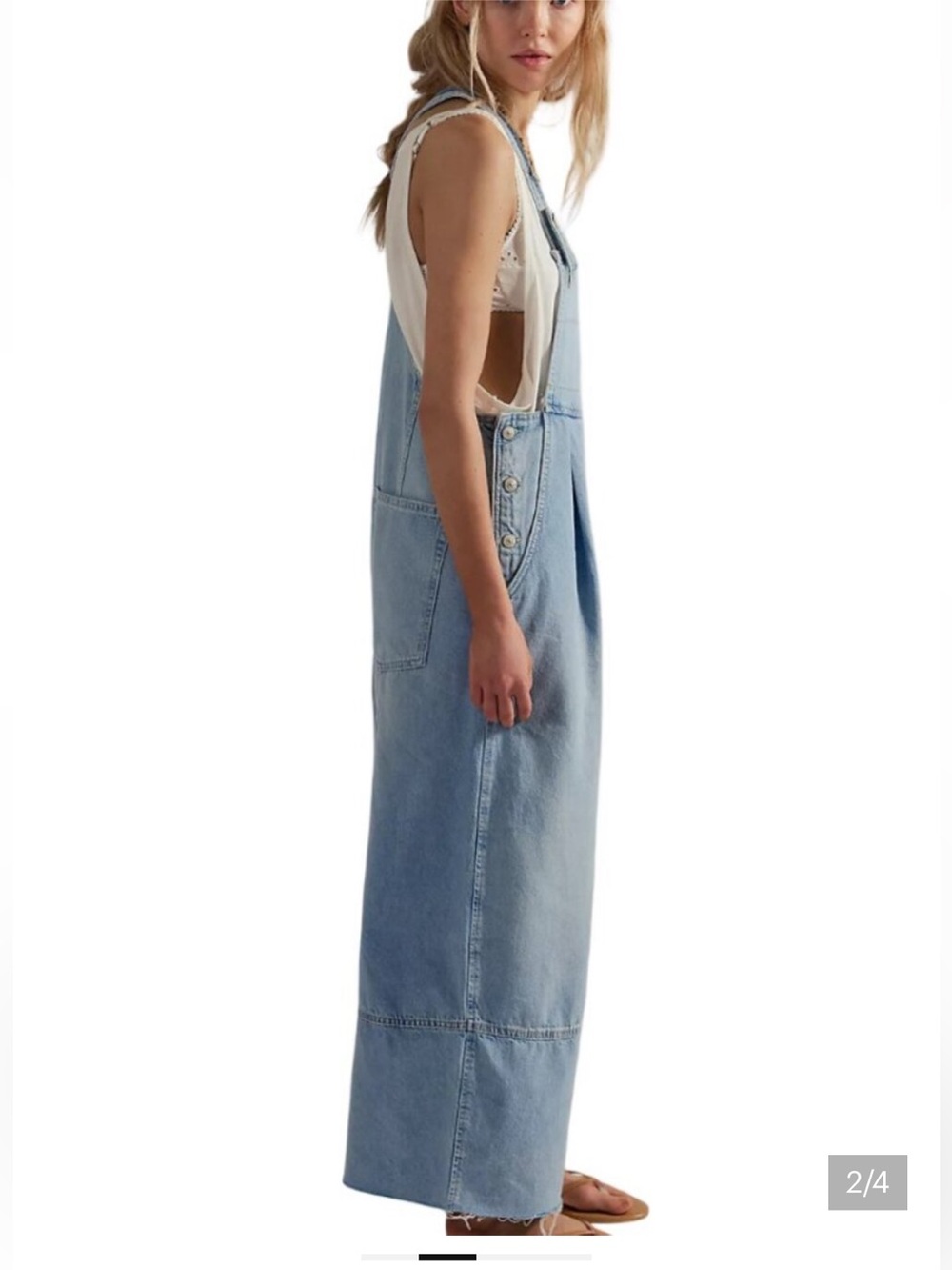 Free people Light Blue Wide-Leg Denim Overalls - Women Jeans - Picture 3 of 8